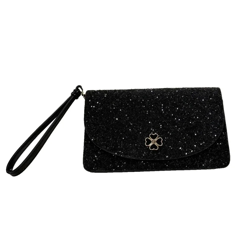 Kate Spade Glittery Evening Bag Wristlet‎ 4 Leaf Clover Closure 3 Compartments